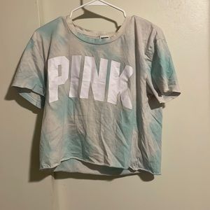 Cropped White and blue tie dye pink shirt